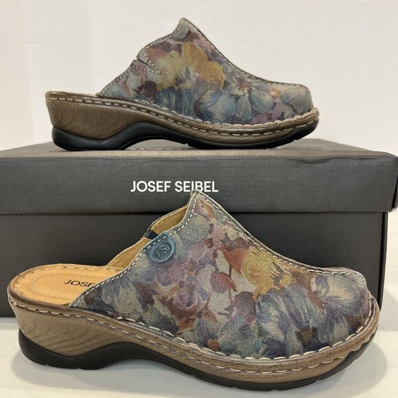 Josef Seibel NEW Clogs Floral Slip On Comfort Catalonia EU37 US6/6.5 Leather - Picture 1 of 13